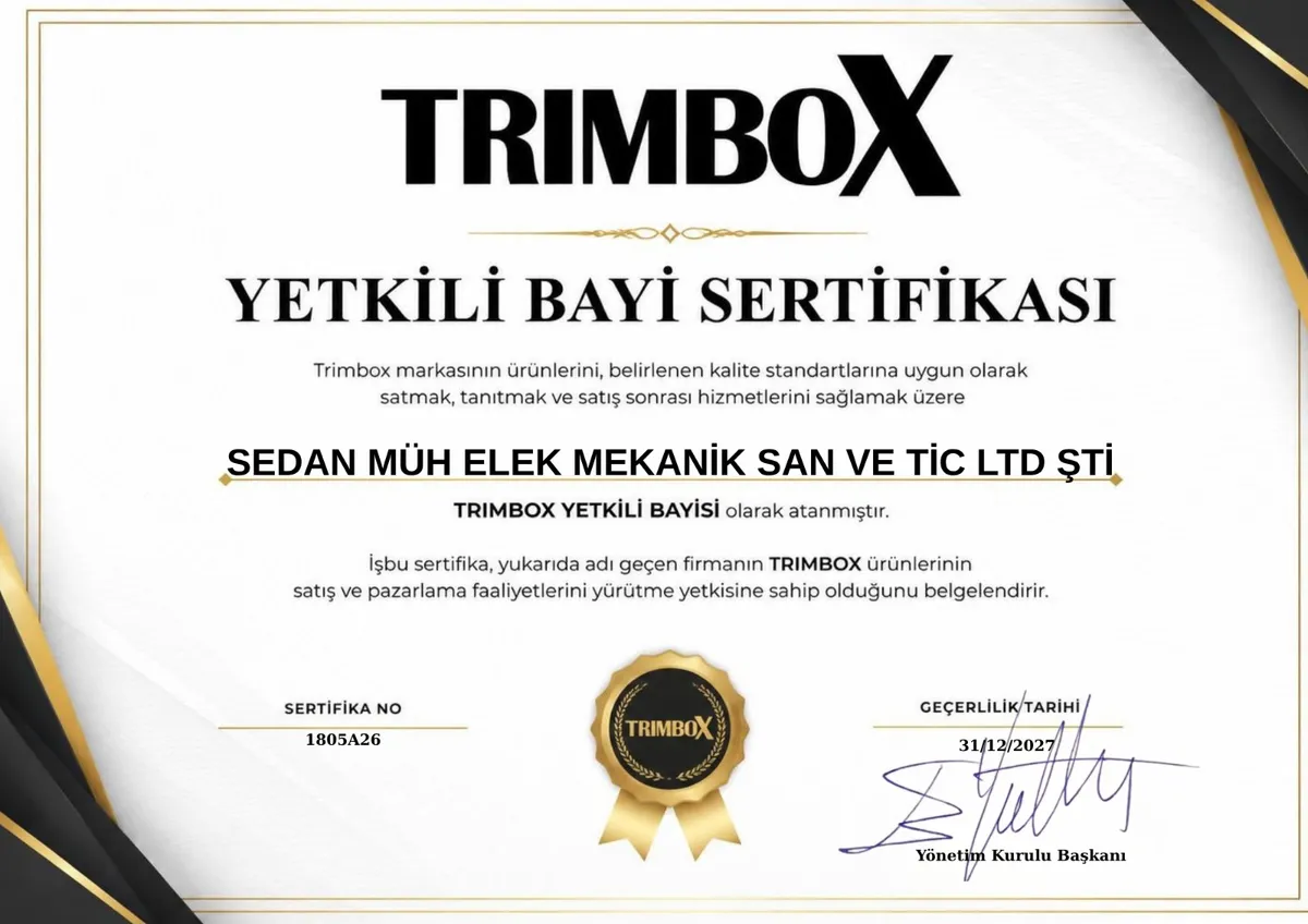 Image of the Trimbox authorised dealer certificate