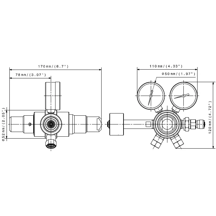 Bellow double stage high pressure regulator for NO gas mixtures - DI235 — 1