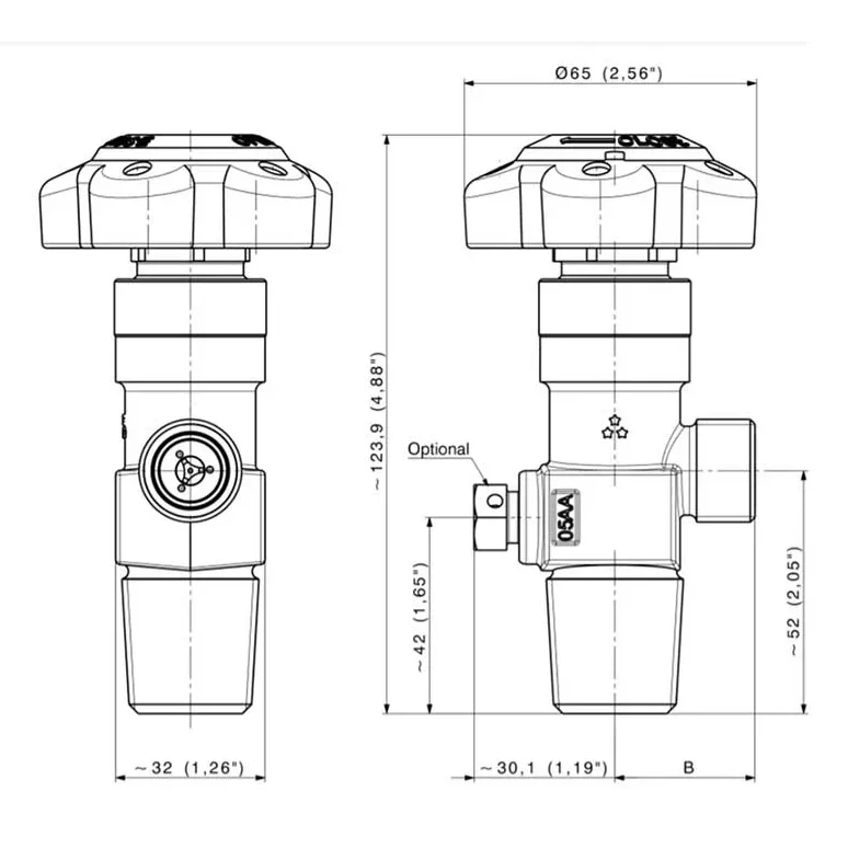 Brass cylinder inline RPV valve for High Purity gases - D283 — 1
