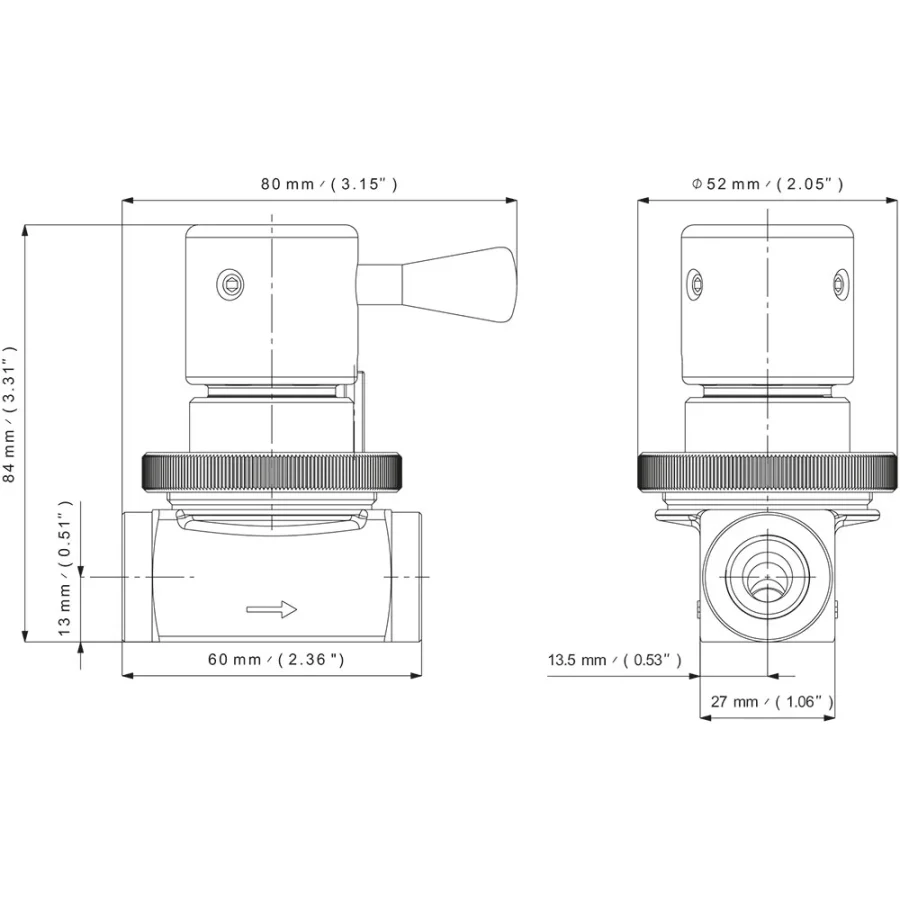 Diaphragm low pressure line valve for high flow - VM45 — 2