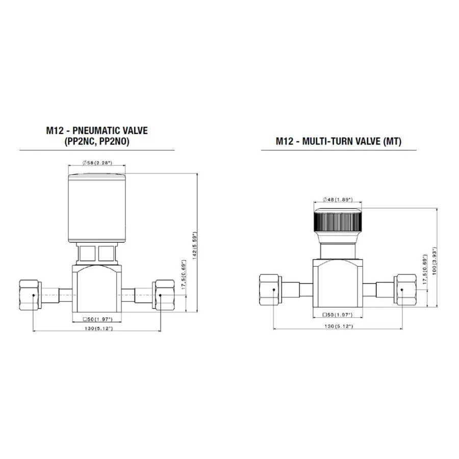 Diaphragm low pressure line valve for HP & UHP gases - M12 — 2