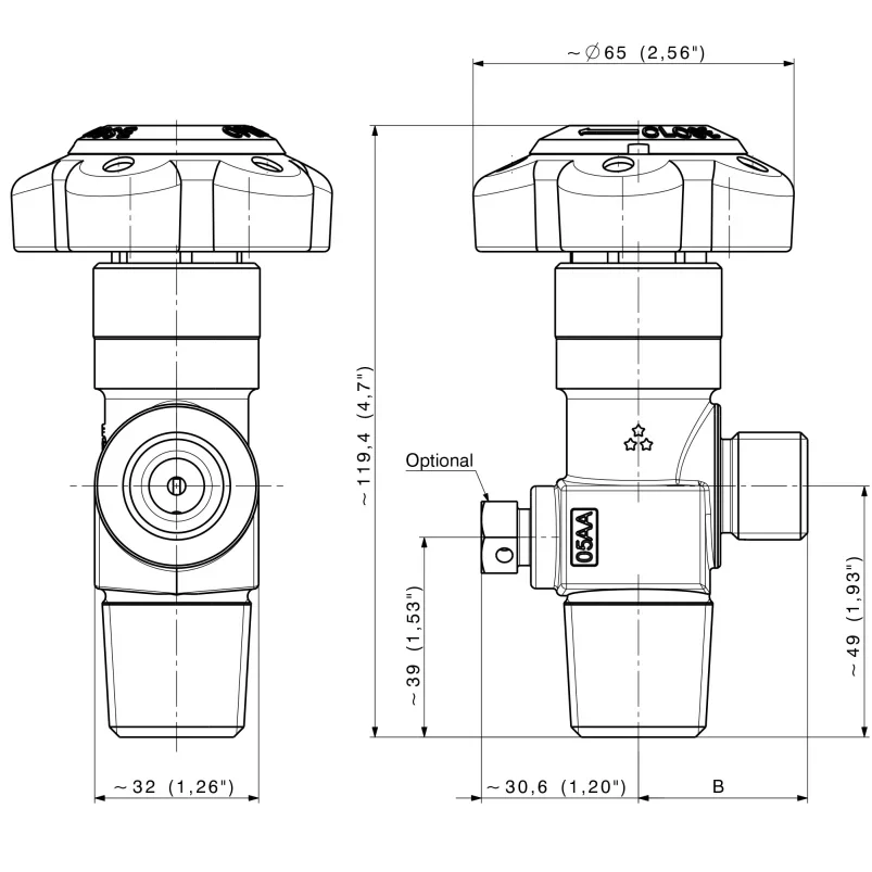 High pressure cylinder valve for High purity gases – D200 — 1