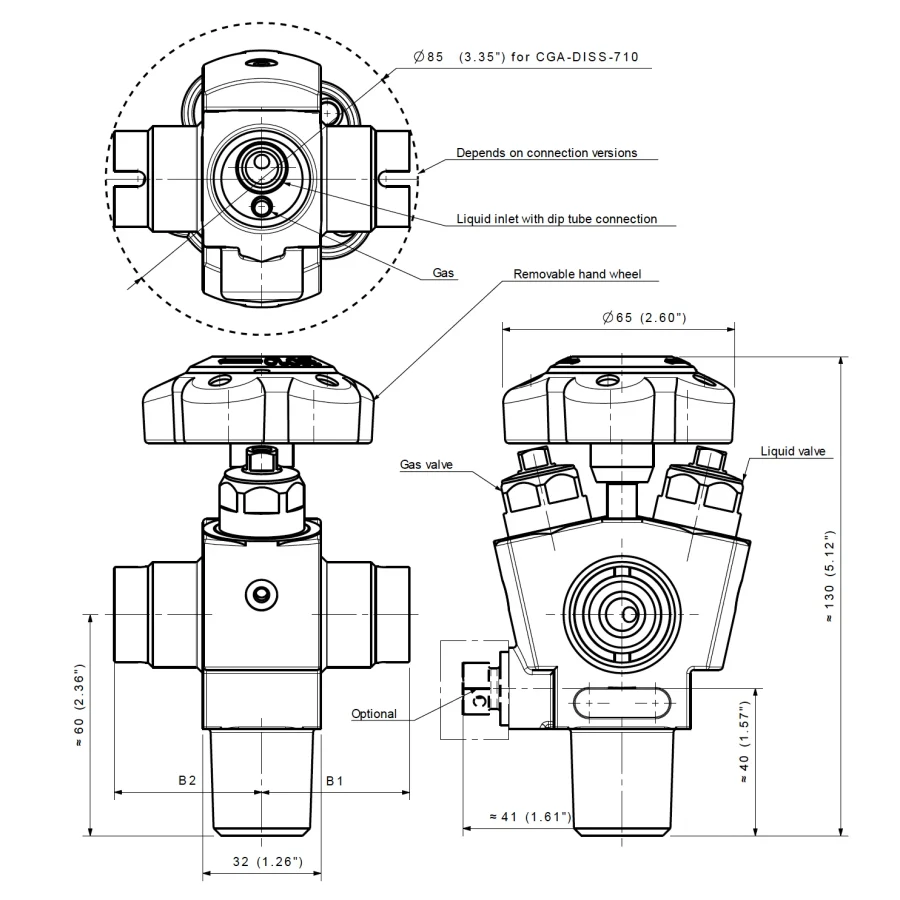 High pressure, dual port UHP cylinder valve - D340S — 1