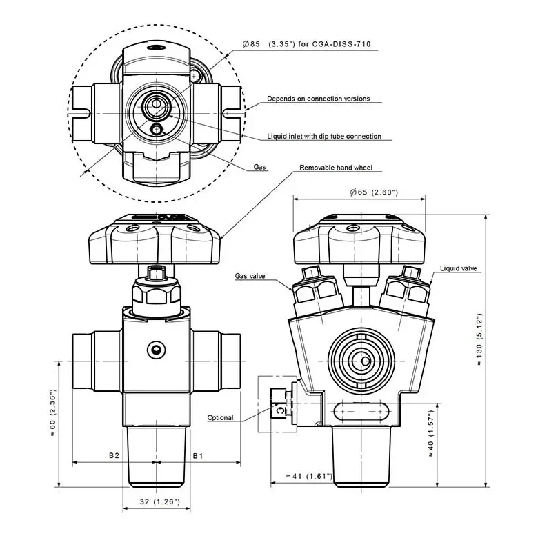 Low pressure & high flow dual port UHP cylinder valve - D342 — 1