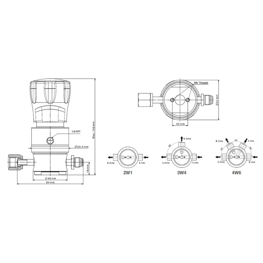 Single-stage tied-diaphragm pressure regulator for HP & UHP gases - RX3200 — 1