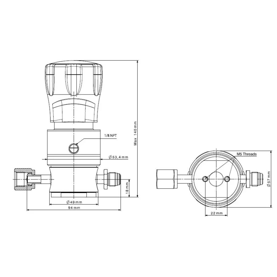 Sub-atmospheric pressure regulator for HP & UHP gases - RX3100 — 1
