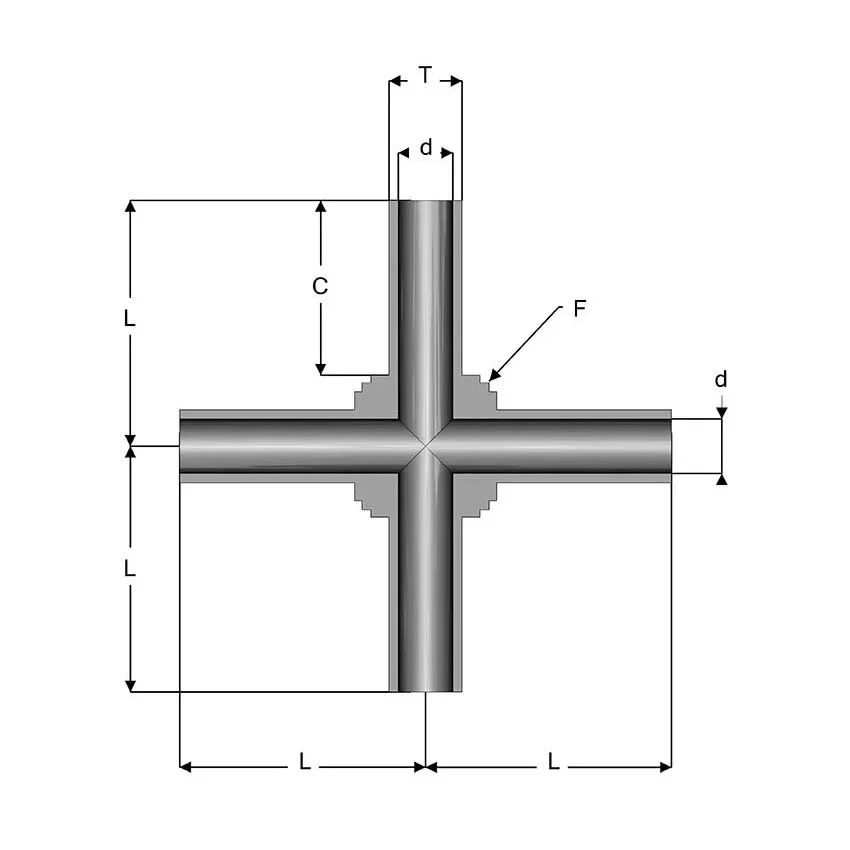 UHP Fitting Automatic Buttweld Cross Without Shoulder - C-ABW — 1